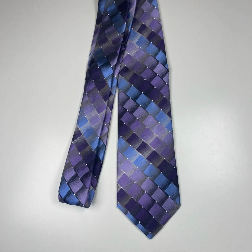 Van Heusen‎ Purple Blue Silver Plaid Silk Neck Tie